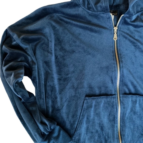 Y2K Tracksuit Velour Zip up jacket hoodie blue women’s XL velvet 2000'S - Picture 4 of 8